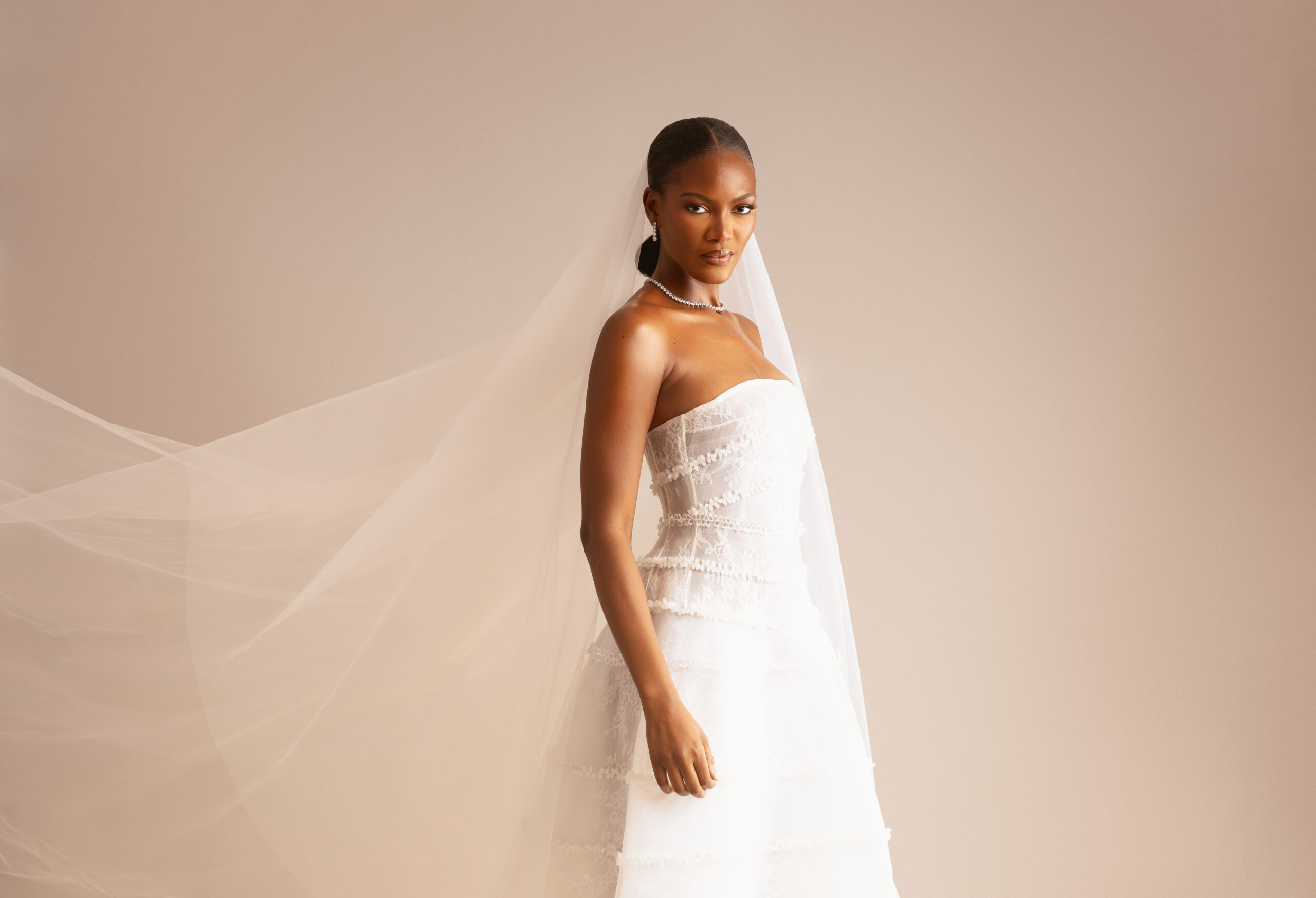 Nigerian bridal designer dress on model